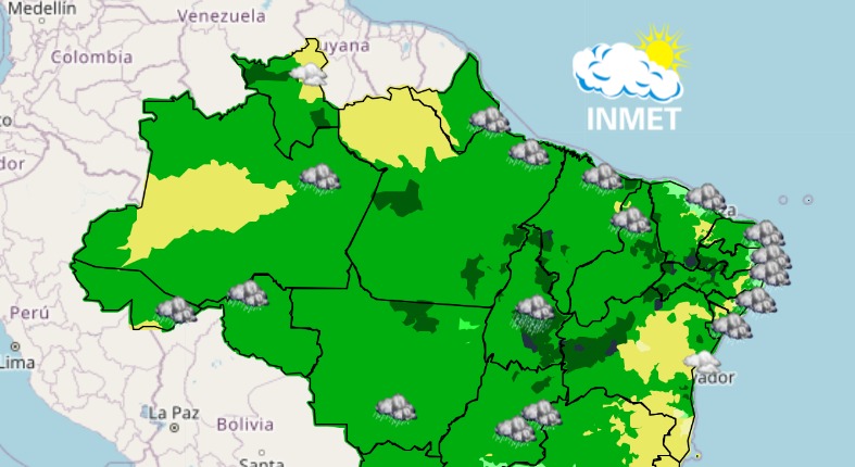 Previsão do tempo Inmet para os dias 1 e 2 de abril.